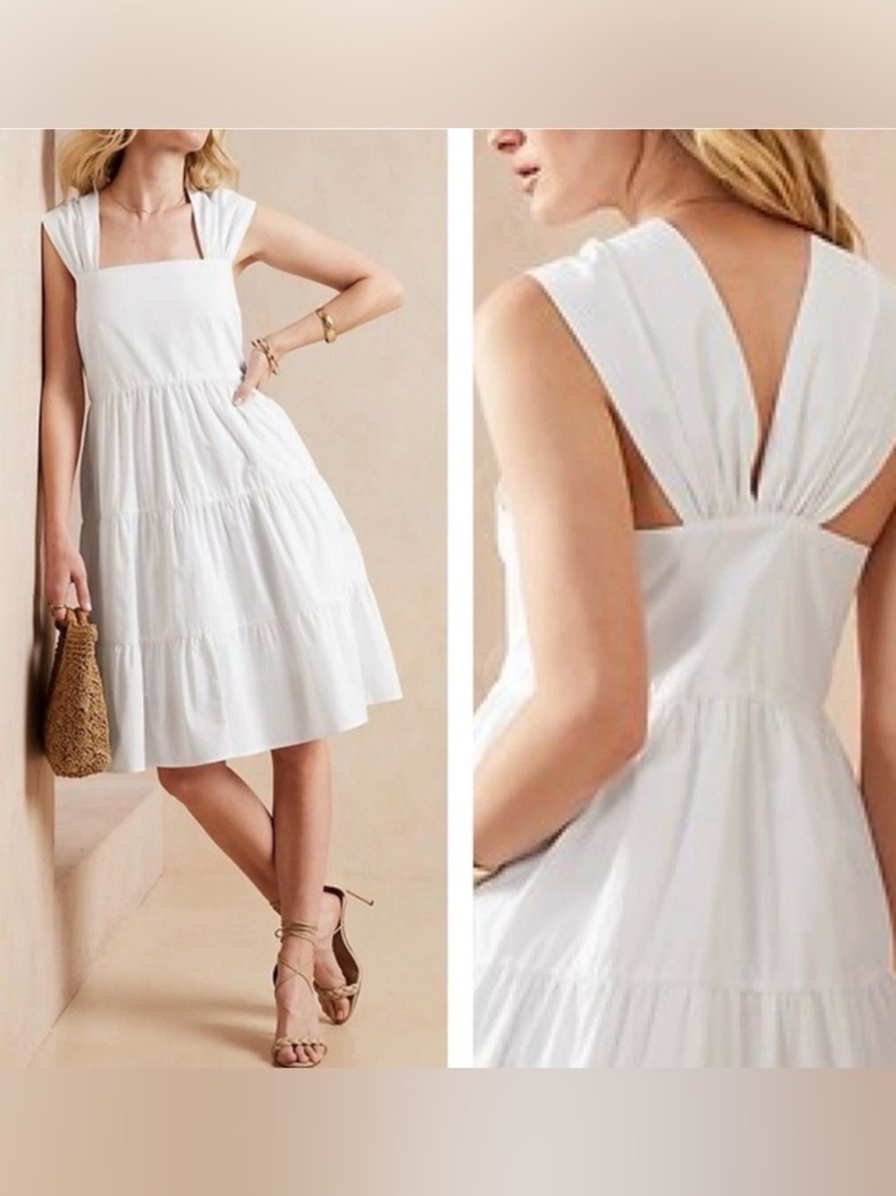 Banana Republic $120 100% Cotton White White Poplin Tiered Dress Size Womens XS